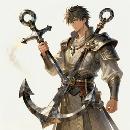 fisherman warrior with a polygonal anchor weapon, light dust, magnificent, close up, details, sharp focus, elegant, highly detailed, illustration, by Jordan Grimmer and greg rutkowski and PiNe(パイネ) and 薯子Imoko and 香川悠作 and wlop and maya takamura, intricate, beautiful, Trending artstation, pixiv, digital Art