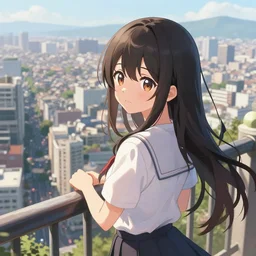 a beautiful picture of overlook of city, anime, a girl, detailed, 8 k