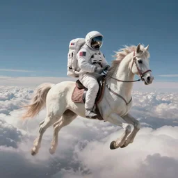 a dreamy photograph of an astronaut riding a Pegasus flying above the clouds, mystical