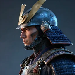 a profile picture of powerful japanese samurai wearing cyber suit, detailed face, face symmetry, fanart artstation global illumination rtx hdr fanart arstation 3 d, character concept portrait by moebius and laurie greasley, profile picture, 8 k, cinematic color grading