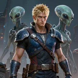 a hyper real comic book style portait painting of the first contact between alien and human, unreal 5, hyperrealistic, octane render, cosplay, rpg portrait, dynamic lighting
