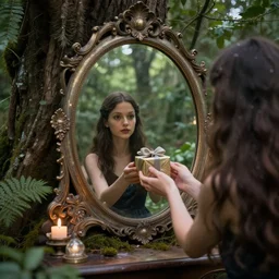 a magical mirror in a secluded area that hands out the gift of immortality to people who can find it