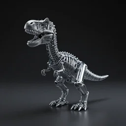 Plastic simple funny mechanic organic disney dinosaur skeleton toy characterdesign toy sculpture made from chrome cables, wires and tubes by moebius, by david lachapelle, by angus mckie, by rhads, by jeff koons, in a dark empty studio hollow, c4d, at night