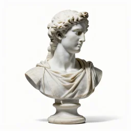 futuristic greek marble bust, commercial catalog photo, isolated on a pure white background, centered, entire object in frame, sharp focus, soft studio lighting