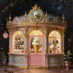 wizard ice cream shop, intricate illustration by tim doyle