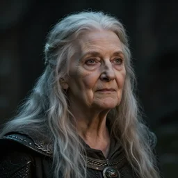 portrait of a gentle and wise old valkyrie with long hairs in alan lee and marc simonetti and emil melmoth style  , cinematic lighting
