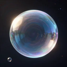 iridescent bubble in space, volumetric light, octane render, glass shader