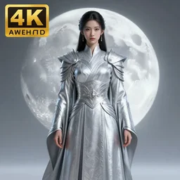 moon theme warrior with silver robes, highly detailed, 4k, HDR, award-winning, octane render, artstation