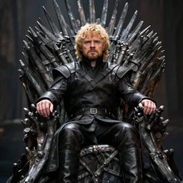 tyrion lannister sitting on the iron throne, game of thrones,, hd, 4 k, detailed, award winning