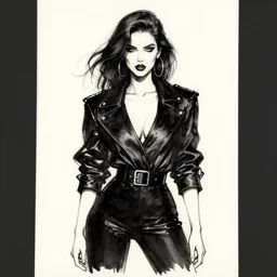 bold stylish woman, ink illustration, very beautiful masterpiece