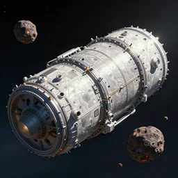 an enormous o'neill cylinder being struck by an asteroid, art by mark cooper, 8 k, hyper detailed, hdr, intricate, masterpiece