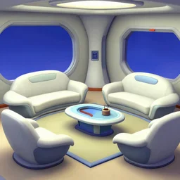 a living room with futuristic furniture, from a Lucasarts graphic adventure game made in 1995