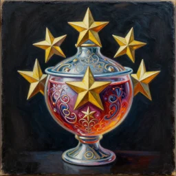 intricate five star magic elixir by pablo picasso, oil on canvas, hdr, high detail, photo realistic, hyperrealism, matte finish, high contrast, 3 d depth, centered, masterpiece, award - winning, vivid and vibrant colors, enhance light effect, enhanced eye detail, artstationhd
