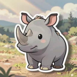 die cut sticker of anime chibi cute rhinoceros
