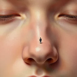 tiny humans going into a giant nose , intricate, elegant, highly detailed, centered, digital painting, artstation, concept art, smooth, sharp focus, illustration, artgerm