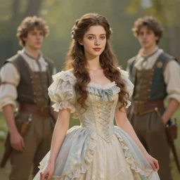 soft oil paint a beautiful bombshell brunette innocent gentle princess wearing frilly dress in fairytale gauche by nikolay makovsky, coby whitmore,, and charlie bowater. octane render 4 k cinematic