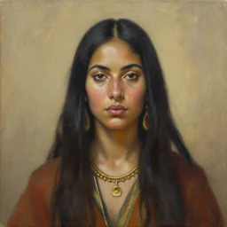 portrait a female shaman goddess, oil on canvas, by jeffrey catherine jones and enki bilal