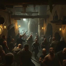 a rowdy crowded pueblo goblin tavern, adobe walls, interior shot, medium shot, atmospheric fantasy matte painting by eytan zana and ruan jia and boris vallejo, trending on artstation