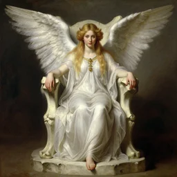 full body portrait of seraphim queen sitting on her bone throne, highly detailed painting by gaston bussiere, craig mullins, j. c. leyendecker, 8 k, mid shot