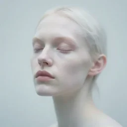 out of focus photorealistic portrait of a beautiful!!! aesthetic!!! pale woman by sarah moon and saul leiter, very blurry, translucent white skin, closed eyes, foggy