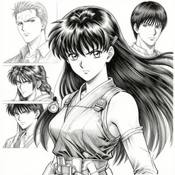 portrait of anime woman warrior, pen and ink, intricate line drawings, by craig mullins, ruan jia, kentaro miura, greg rutkowski, loundraw