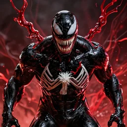 portrait of venom as the flash, black and red, dynamic lighting, cinematic, ultra detailed, trending on art station, stunning visuals, creative, fantasy concept art
