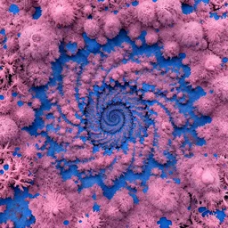 full page, fractal, pink mossy, bumpy, blue, by david normal