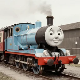 an image of the historical train that inspired thomas the tank engine, worn photograph, 1 8 0 0's