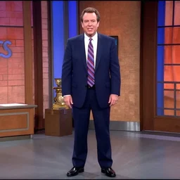tv screenshot, of andy richter, wearing navy suit and necktie, and black shoes, in comedy drama ( 2 0 0 3 ), tv scanlines