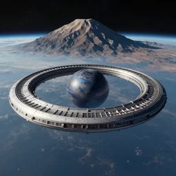intergalactic stargate portal on a planet with a mountain in the background by coby whitmore
