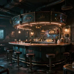 a run down cyberpunk bar