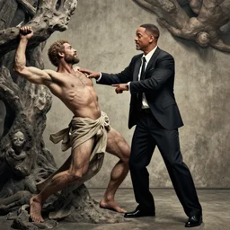 will smith slapping chris rock in the style of michael angelos the creation of adam