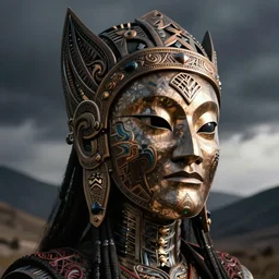 a beautiful cyborg made of northern european ceremonial maske