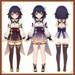 character sheet for a cute wuxia style girl, clothes has complex pattern, for genshin impact by greg rutkowski, by studio ghibli, digital art, trending on artstation, hd, 8 k, highly detailed, good lighting, beautiful, masterpiece