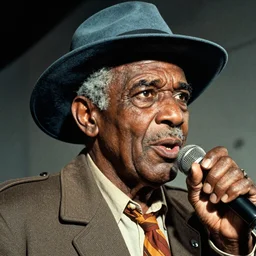 scifi portrait of old blues singer by Robert McGinnis, pulp comic style, circa 1958, photorealism