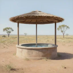 the wild west waterhole, airbrush painting, pale, wide shot,
