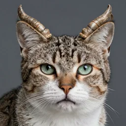 a cat, horns on his head, photo taken by a nikon, sharp focus, highly detailed, 4 k