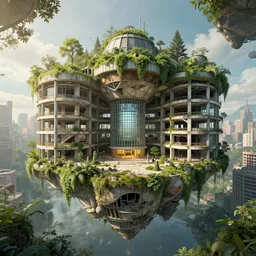 a beautiful very detailed highly detailed building urbex mall industrial architecture architecture city unfinished building abandoned nature by louis kahn, meadow architecture island synthwave dramatic lighting, archdaily, wallpaper, highly detailed, trending on artstation.