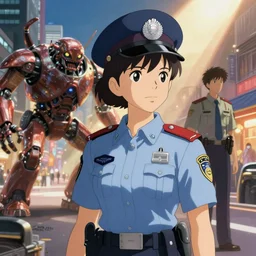 Artwork by James Jean and Phil noto and hiyao Miyazaki; a young Japanese future police lady named Yoshimi battles an evil natures carnivorous robot on the streets of Tokyo; Art work by Phil noto and James Jean