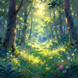 nature by henri rousseau, meadow alien uv light forest morning sun anime hyperrealism retrowave flowers sunlight, archdaily, wallpaper, highly detailed, trending on artstation.