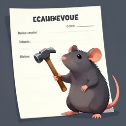 a character reference sheet of a rat holding a hammer on its hand, artstation
