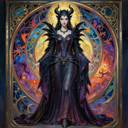 full body, front pose, painted, portrait, princess of darkness, rim light, ultra - fine detail, art nouveau, intricate, artwork by tooth wu and wlop and kilian eng and artgerm, symmetric, cinematic, hyper realism, weta, vibrant colors, smooth gradients, high contrast, depth of field, aperture f 1. 2