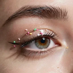 close up of eyelids with ( ice cream sprinkles ) mascara