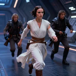 princess leia from 1 9 8 3 in modern star wars movie, chase, action scene, photography by fred palacio medium full shot still from bladerunner 2 0 4 9, sci fi, bladerunner, canon eos r 3, f / 3, iso 2 0 0, 1 / 1 6 0 s, 8 k, raw, unedited