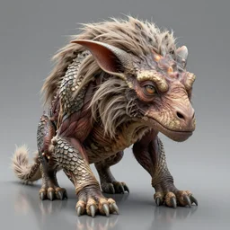 a high resolution photo of a head animal morphing creature, long hair gills morph scales merged in fur skin, wrinkled hairy muscles skin, veins merged feet head, normal map, displacement map, distorted animal head face eyes arms tail, reflection map,