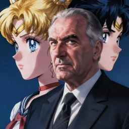 lukashenko in style of sailor moon, anime, perfect faces, fine details