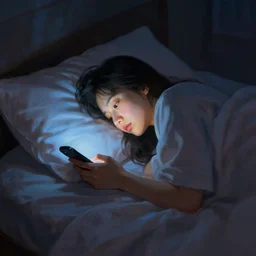 laying in bed in the dark endlessly scrolling on your phone, painting, artist rendition