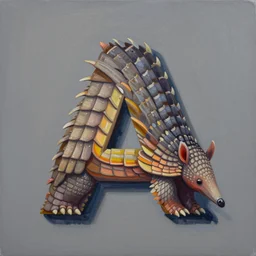 painting of the letter'a'stylized with an armadillo
