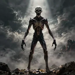 big forehead, horrifying, killer, creepy, dead, monster, tall, skinny, open mouth, deathly