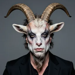 Mauricio Macri in Elaborate Pan Satyr Goat Man Makeup and prosthetics designed by Rick Baker, Hyperreal, Head Shots Photographed in the Style of Annie Leibovitz, Studio Lighting